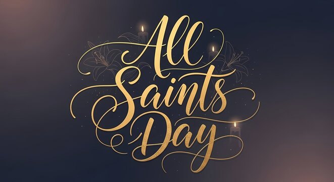Elegant all saints day calligraphy with candles and floral accents for inspirational design