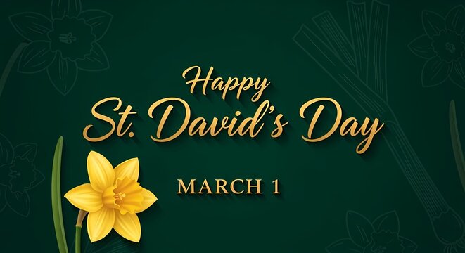 St. david's day celebration card design with daffodil motif and festive message on march 1