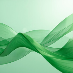 Abstract flowing green translucent waves create a dynamic and elegant organic background with a soft gradient