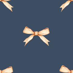 Elegant Seamless Pattern with Decorative Golden Bows for Wedding, Gift Wrap and Textile Design