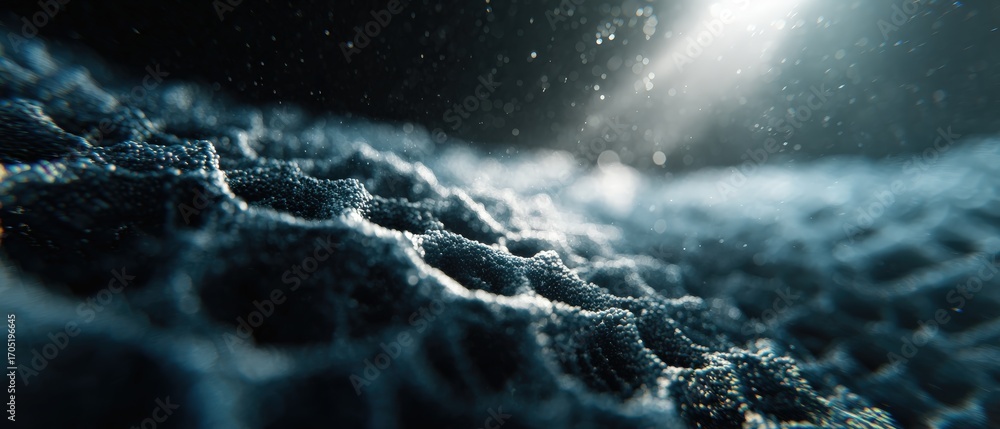 Fototapete abstract dark blue textured surface with light, macro shot of cellular structure with bokeh concept 