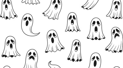 Seamless pattern of spooky ghosts halloween vector illustration with scary spirit, phantom, specter, spook for wrapping paper