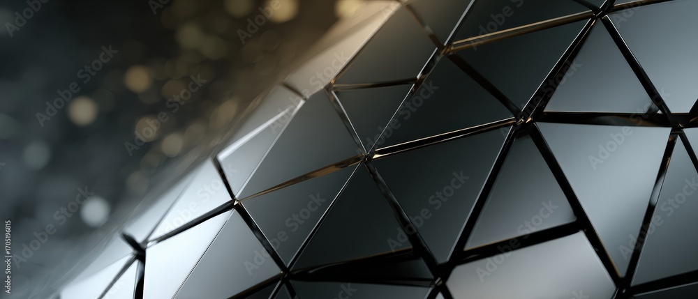 Poster abstract geometric background with dark triangles and golden lines, creating a modern and futuristic