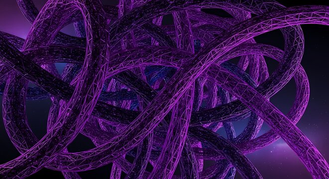 Abstract tangled purple organic structure with glowing details