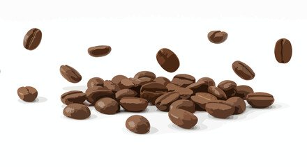 Naklejka premium Roasted coffee beans falling on white background.