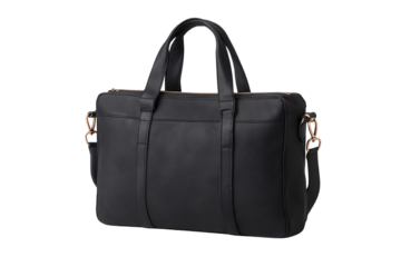 Stylish black leather travel bag with sleek design, perfect for business trips or weekend getaways on white isolate background.