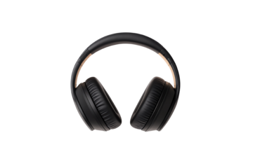 Stylish black headphones with a sleek design, perfect for immersive music and sound experiences, isolated on white background.
