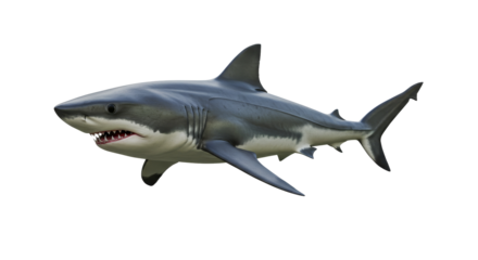 Great White Shark Swimming Predator on White Background