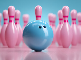 Naklejka premium 3D render of a blue bowling ball rolling down the lane