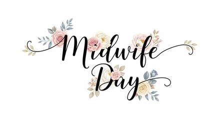 Midwife day celebration design with floral elements for greeting card and poster