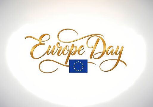 Celebration of Europe day with elegant calligraphy and european union flag design for special event promotions - Powered by Adobe