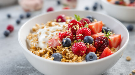 Healthy Breakfast Bowl with Yogurt, Granola, and Fresh Mixed Berries