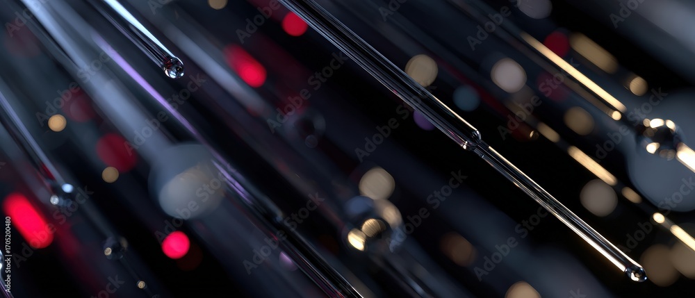 Poster abstract background with glass rods and bokeh lights, creating a futuristic and modern design with d