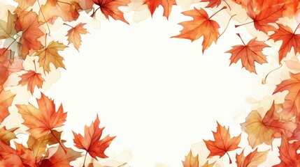 Obraz premium 57.A stunning corner frame made of watercolor maple leaves in rich autumn colors. The leaves are gently scattered, creating a natural, organic flow, with soft watercolor hues blending beautifully.