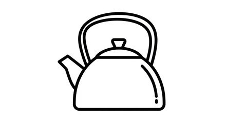 Obraz premium A simple, line-art depiction of a traditional stovetop kettle. It has a rounded body, spout, handle, and lid with a knob