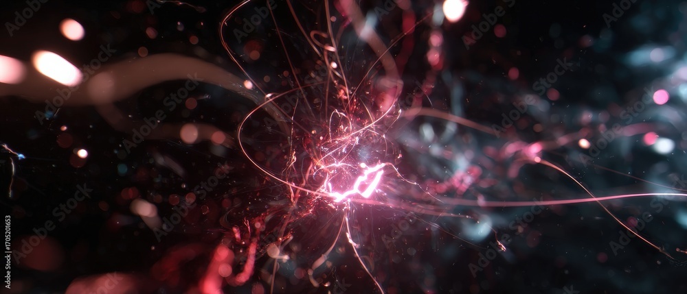 Poster abstract energy burst with glowing red light trails and bokeh on dark background concept of power, t