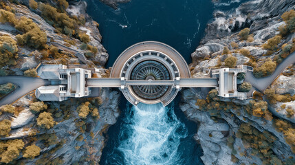 Aerial view hydro power plant water hydroelectric station energy sustainability river
