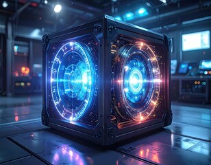 Abstract Quantum State Visualization Glowing Cube