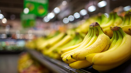 Bright yellow bananas with soft highlights and blur AI generative