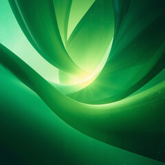 Abstract flowing green organic shapes with soft light and shadow creating a sense of natural growth and vibrant energy