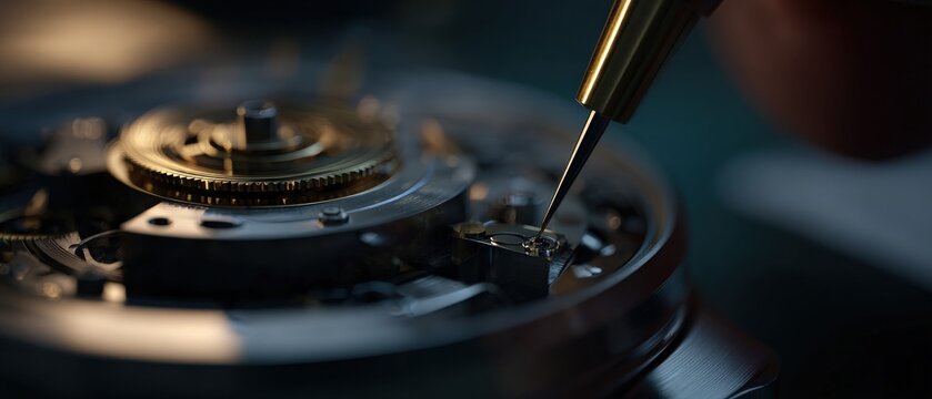 Closeup of Watchmaker Repairing Intricate Watch Mechanism with Precision Tool Concept of Craftsmanship, Time, and Engineering - Powered by Adobe