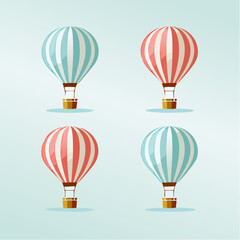 Fototapeta premium Four Vector Hot Air Balloons Retro Designs in Pastel Colors for Travel and Adventure