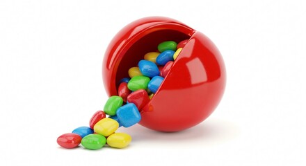 Bright, colorful candies spill from a shiny red sphere, perfect for fun, playful, and sweet designs.