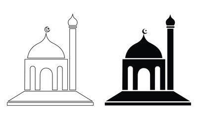 Mosque vector icon. Mosque silhouette with Moon,  and ideal for Eid celebration. Mosque icon.  Islamic mosque vector silhouettes.