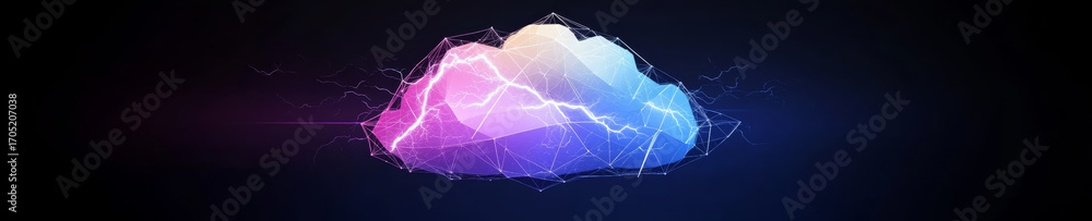 Poster abstract polygonal structure glows with bright lightning. a fusion of technology and geometric desig