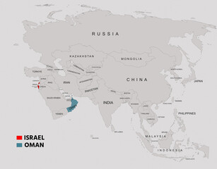 Obraz premium Oman and Israel Country Map with Borders and Geographic Details