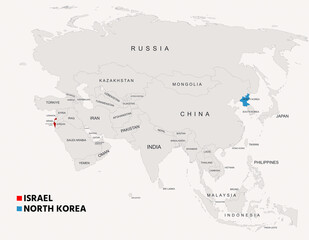 Obraz premium North Korea and Israel Country Map with Borders Geographic Overview Illustration