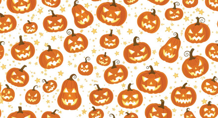 Seamless pattern with halloween pumpkins with carved faces, creating a spooky and festive for holiday celebrations and designs