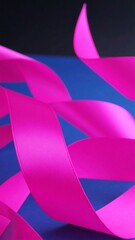 Vibrant pink ribbons swirling against a deep blue backdrop