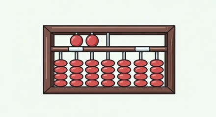 A cartoon abacus illustration with red beads against a white background. Wooden frame details and top row of beads highlight design