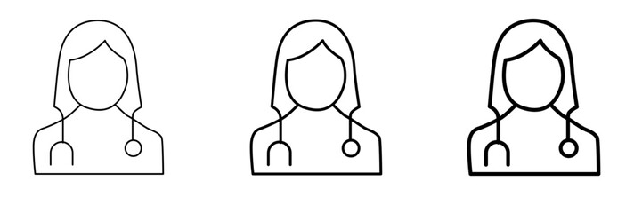 female doctor line icons with stethoscope outline silhouette isolated on transparent background medical professional vector illustration