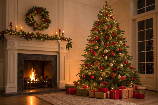 fireplace with christmas decorations