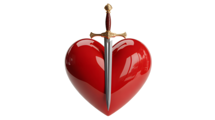 Symbolic heart pierced by ornate sword representing love, passion, and conflict