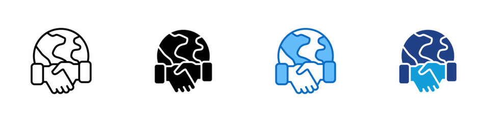 Global Health Multiple Style Icon Design Vector - Handshake over a globe, symbolizing international cooperation in healthcare agreements