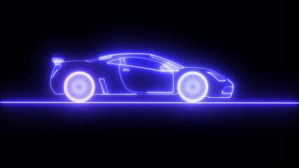 sports car with screen. looping animation. A stylish sports car innovative features and cutting edge holographic design in a sleek, modern showroom glowing neon car icon isolated on black background. - Powered by Adobe