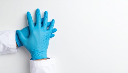 Obraz premium Healthcare Workers Gloved Hands on White Background