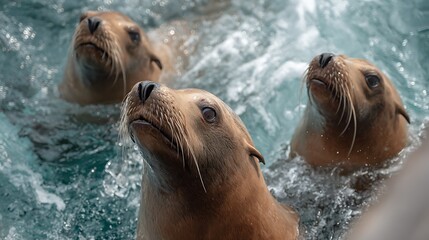 Group of sea lions during animal watching safari