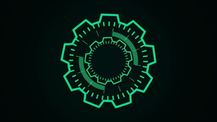 Futuristic Green Tech Gear with Digital Neon Glow in Darkness