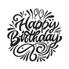 Obraz premium Happy Birthday - hand drawn doodle lettering quote. Lettering for t-shirt design, mug print, bag print, clothes fashion. 100% hand drawn vector image.
