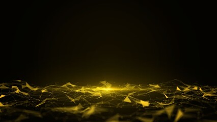 Golden Abstract Digital Landscape with Glowing Network and Futuristic Connections