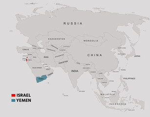 Obraz premium Yemen and Israel Country Map with Borders and Geographic Overview