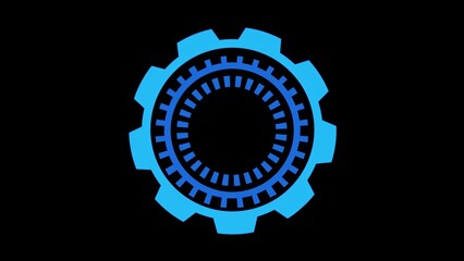 Blue Gear Icon on Black Background Representing Technology and Innovation
