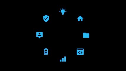  Icons representing various elements like security creativity home and digital connectivity are arranged in a circular pattern