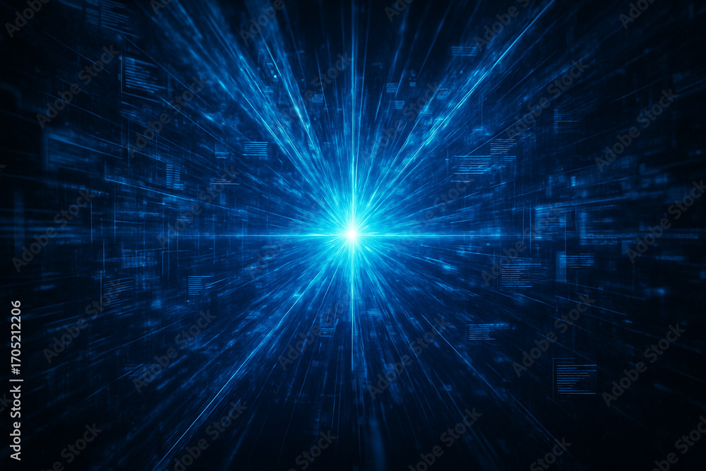 Aufkleber ai generated abstract digital art of glowing blue light burst with data flow and futuristic energy n