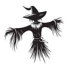 Eerie scarecrow silhouette with wide arms spread for autumn harvest and halloween vector