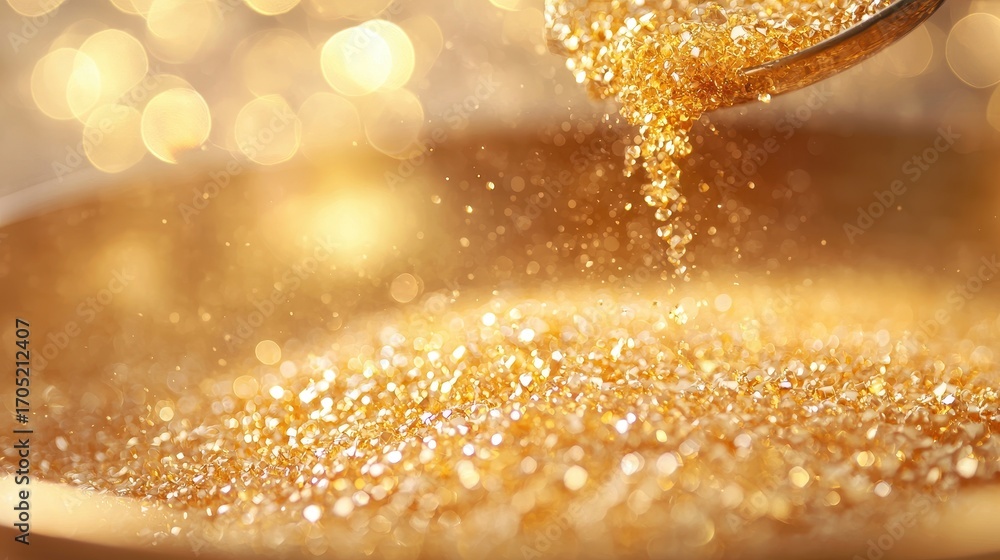 Aufkleber a shimmering display of golden granules falling into a bowl, creating a sparkling and luxurious atmo